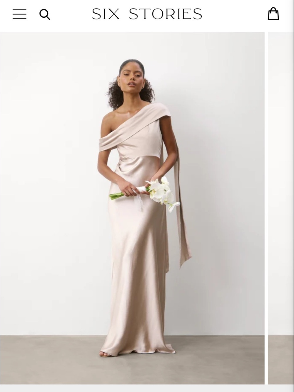 Six Stories Bella One Shoulder Drape Satin Bridesmaid Dress - Oyster